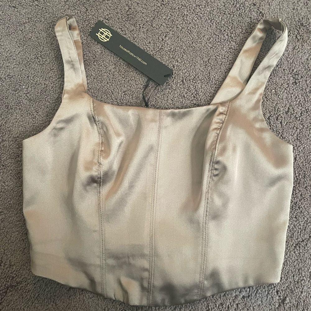 House of Harlow 1960 crop satin top